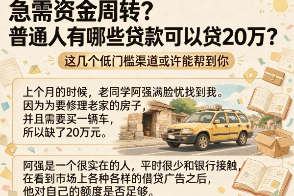 急需资金周转？普通人有哪些贷款可以贷20万？这几个低门槛渠道或许能帮到你