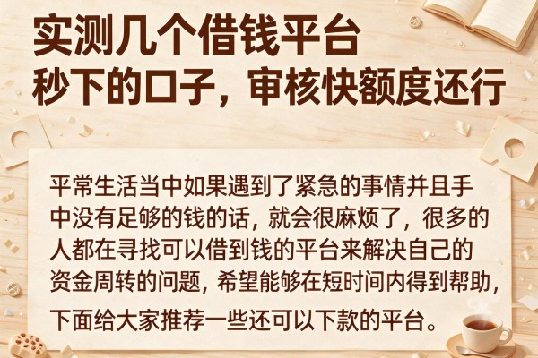 实测几个借钱平台秒下的口子，审核快额度还行