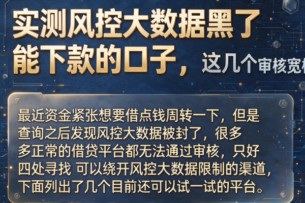 实测风控大数据黑了能下款的口子，这几个审核宽松