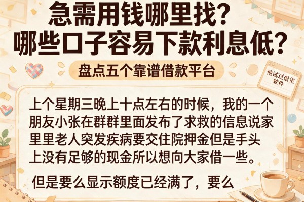 急需用钱哪里找？哪些口子容易下款利息低？盘点五个靠谱借款平台