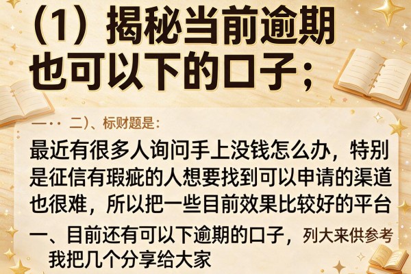 揭秘当前逾期也可以下的口子，这几个渠道审核宽松