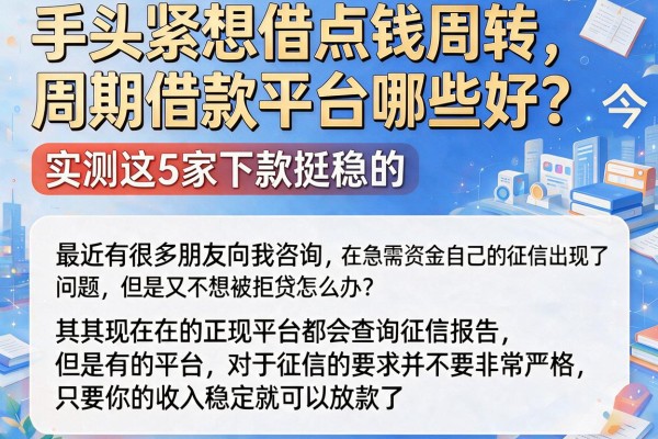 手头紧想借点钱周转，周期借款平台哪些好？实测这5家下款挺稳的