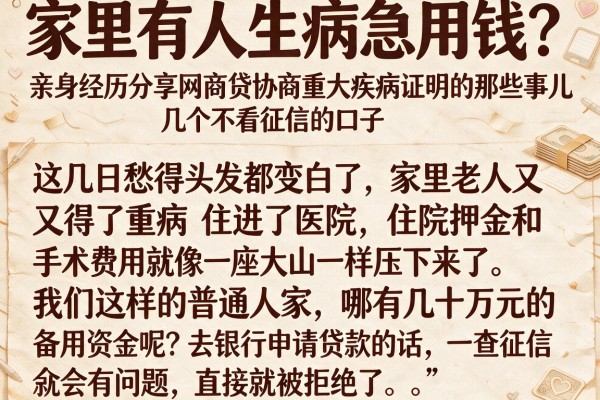 家里有人生病急用钱？亲身经历分享网商贷协商重大疾病证明的那些事儿和几个不看征信的口子