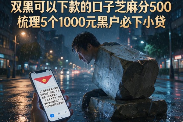 双黑可以下款的口子芝麻分500，梳理5个1000元黑户必下小贷