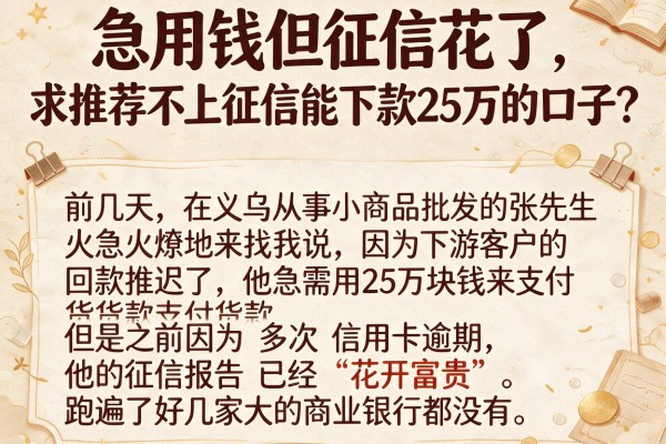 急用钱但征信花了，求推荐不上征信能下款25万的口子？