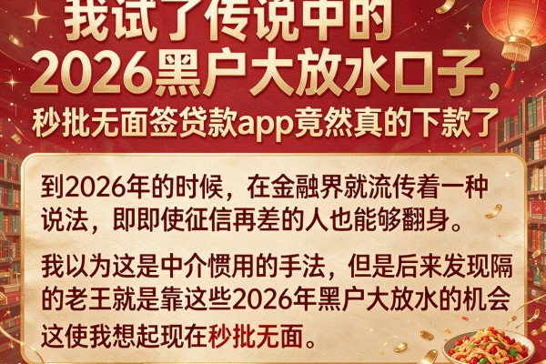 我试了传说中的2026黑户大放水口子，秒批无面签贷款app竟然真的下款了