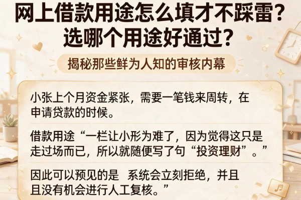 网上借款用途怎么填才不踩雷？选哪个用途好通过？揭秘那些鲜为人知的审核内幕