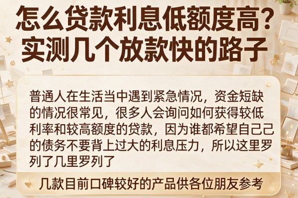 怎么贷款利息低额度高？实测几个放款快的路子