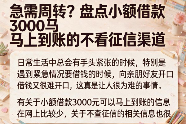 急需周转？盘点小额借款3000马上到账的不看征信渠道