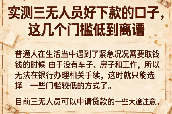 实测三无人员好下款的口子，这几个门槛低到离谱