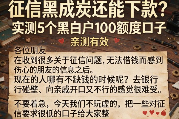 征信黑成炭还能下款？实测5个黑白户100额度口子，亲测有效