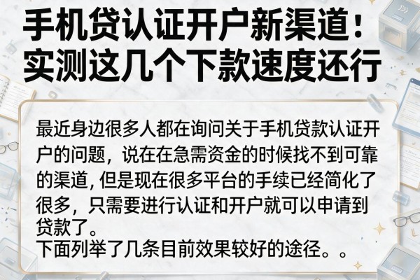 手机贷认证开户新渠道：实测这几个下款速度还行
