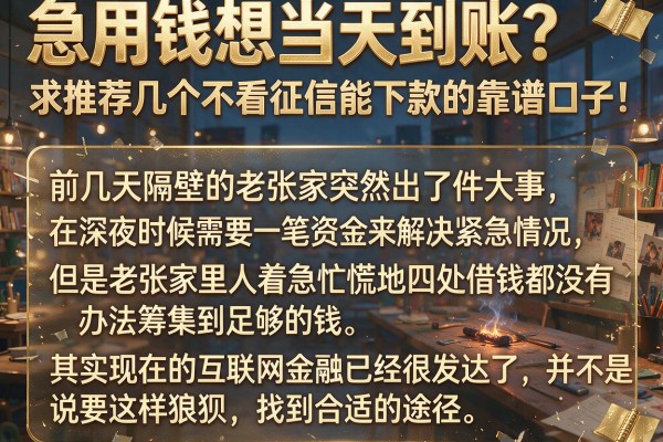 急用钱想当天到账？求推荐几个不看征信能下款的靠谱口子！