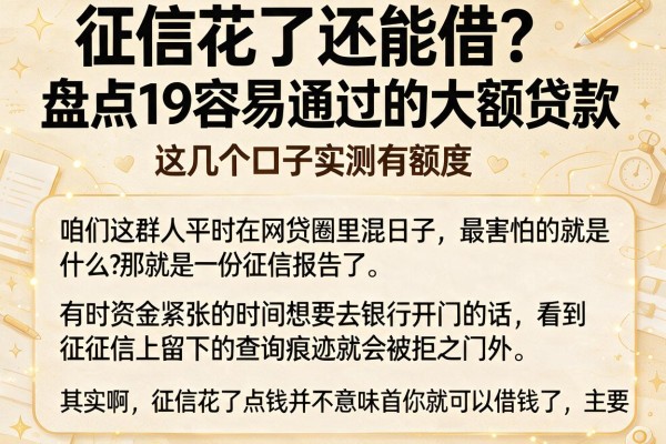征信花了还能借？盘点19容易通过的大额贷款，这几个口子实测有额度