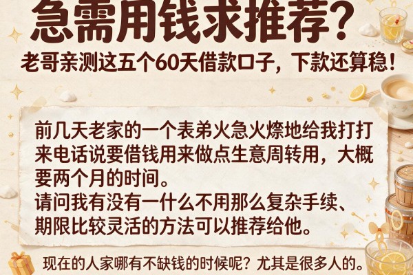 急需用钱求推荐？老哥亲测这五个60天借款口子，下款还算稳！